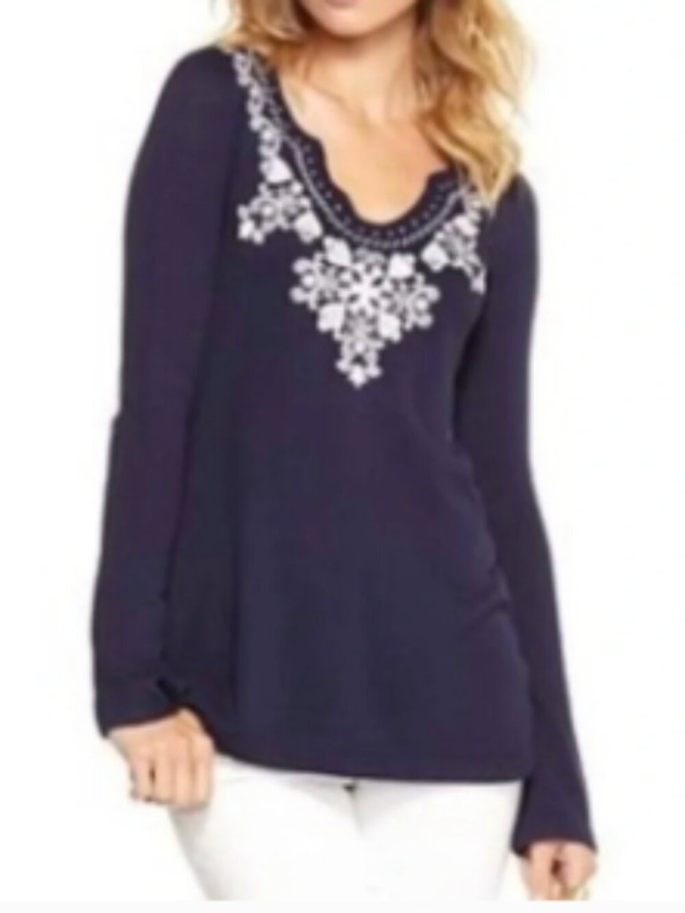 Lilly Pulitzer navy embroidered tunic sweater
